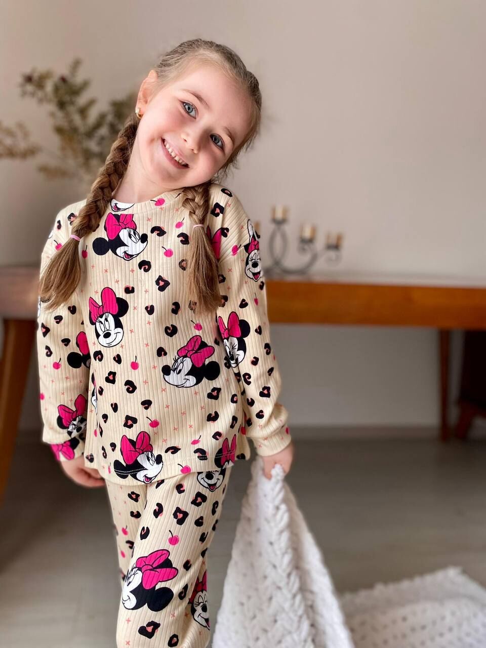 %100 Pamuk Minnie Fitilli Kız Pijama Takımı