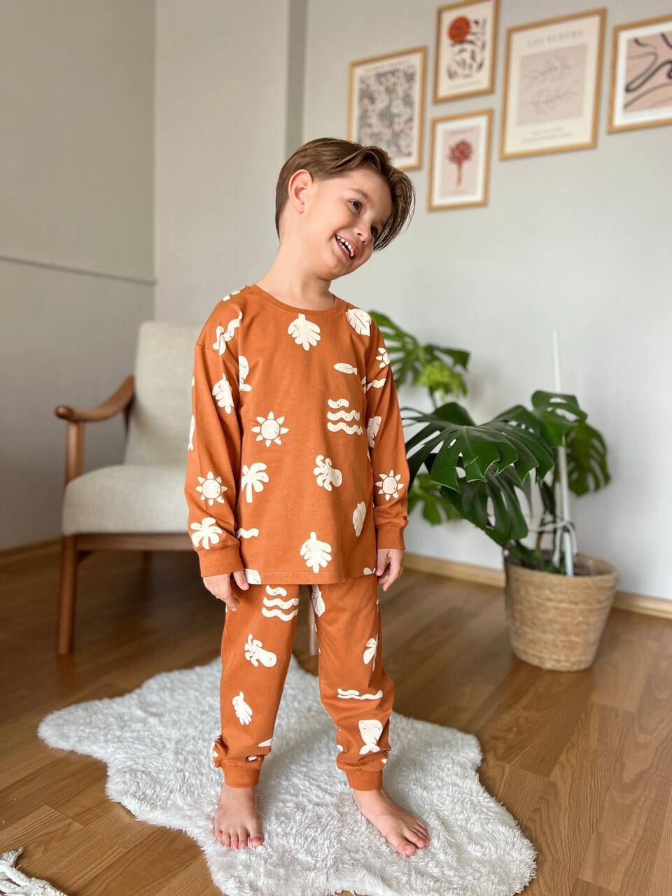 PALMİYE Desenli Erkek Pijama Takımı