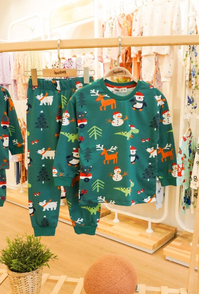 Yılbaşı Temalı %100 Pamuk Unisex Çocuk Pijama Takımı