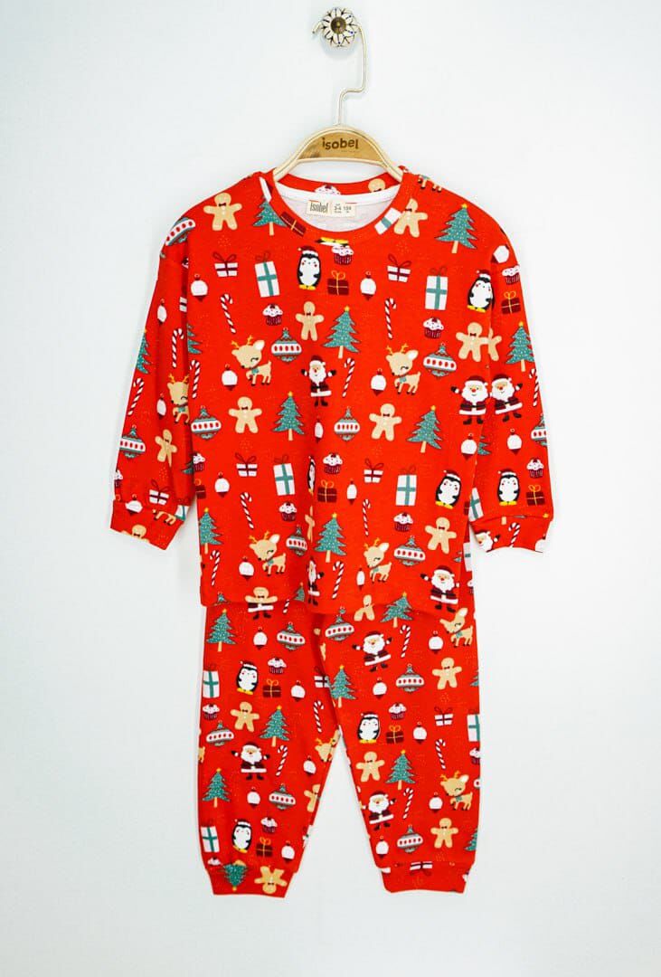 Yılbaşı Temalı %100 Pamuk Unisex Çocuk Pijama Takımı