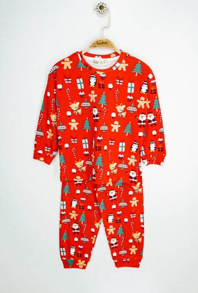 Yılbaşı Temalı %100 Pamuk Unisex Çocuk Pijama Takımı