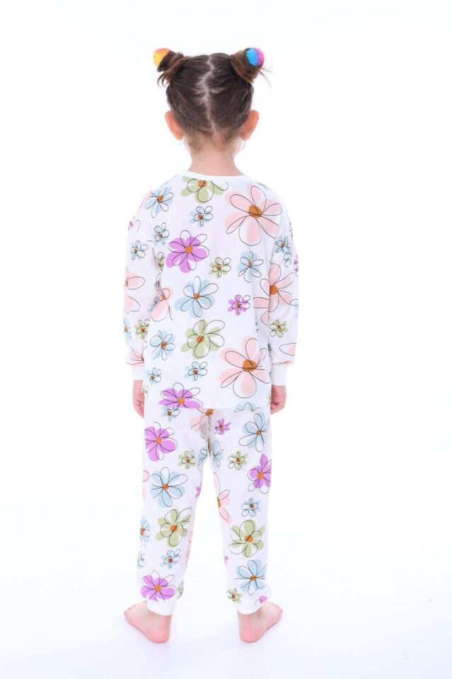 %100 Pamuk Papatya Desenli Kız Çocuk Pijama Takımı