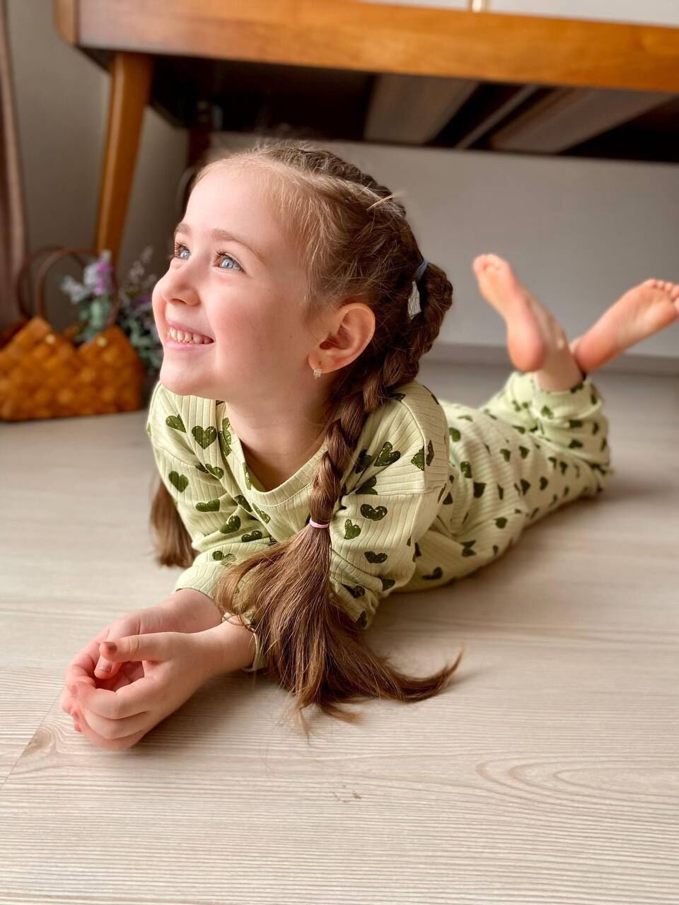 % 100 Pamuk Kalp Baskılı Fitilli Kız Pijama Takımı