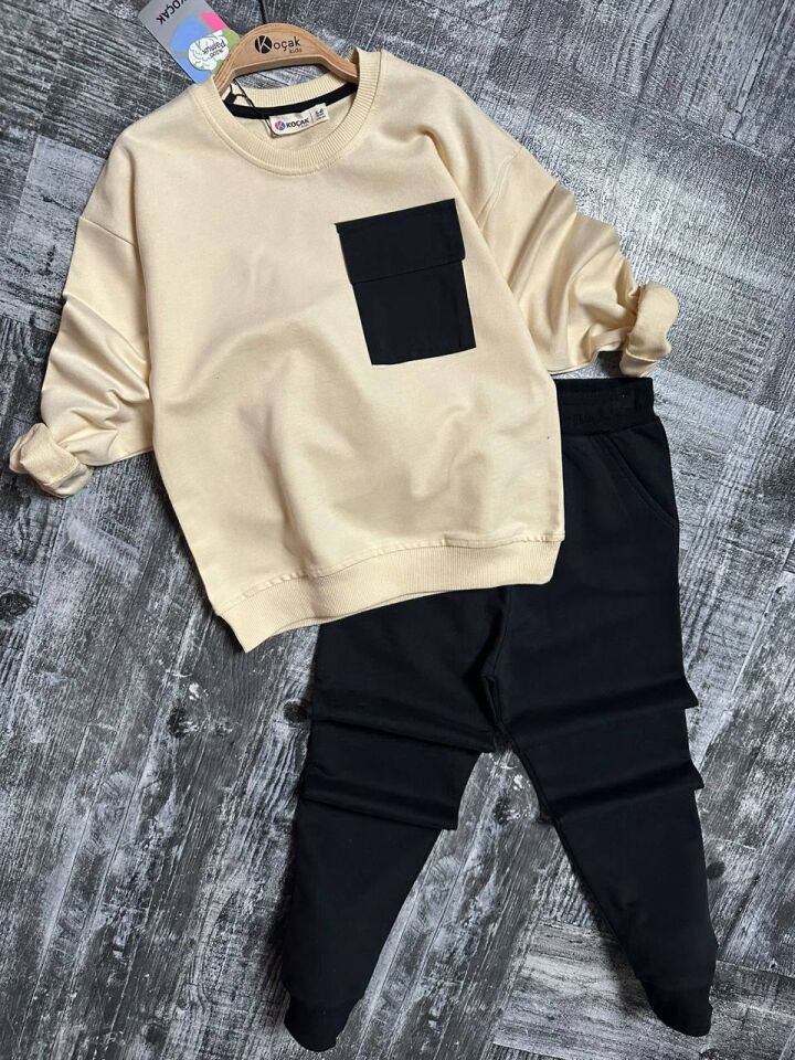 %100 Pamuk Kapak Cepli Sweatshirt Erkek Takım