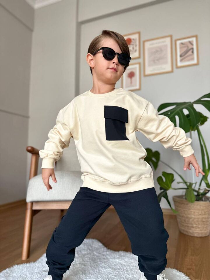 %100 Pamuk Kapak Cepli Sweatshirt Erkek Takım