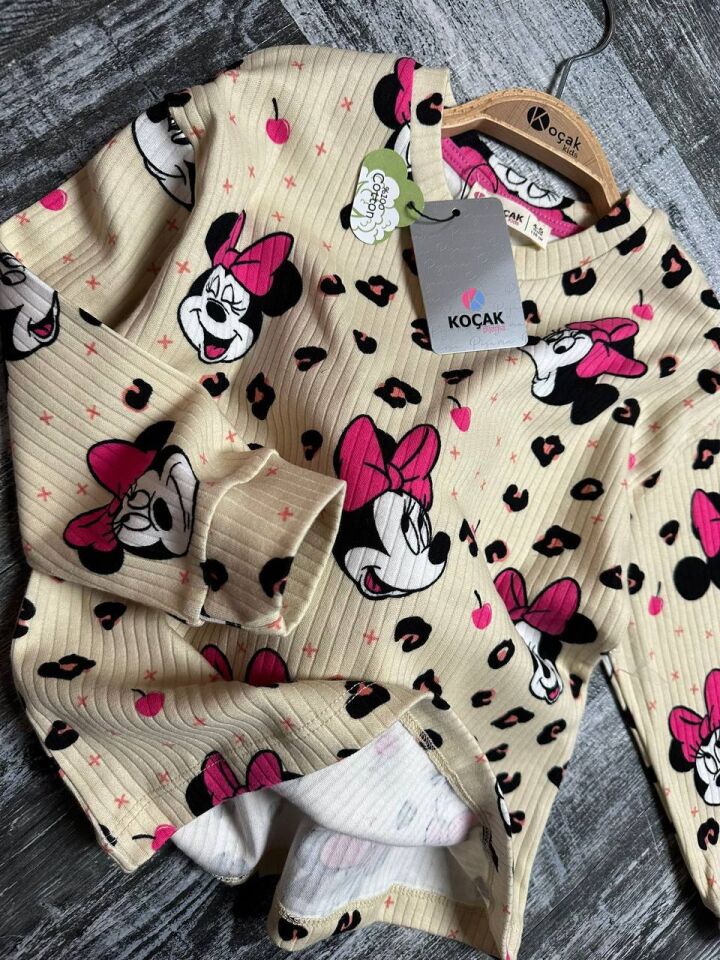 %100 Pamuk Minnie Fitilli Kız Pijama Takımı