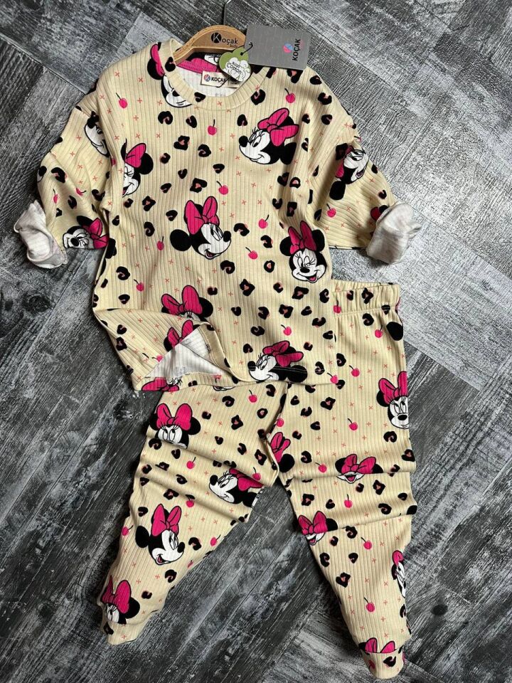 %100 Pamuk Minnie Fitilli Kız Pijama Takımı