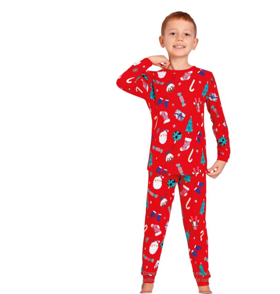 Yılbaşı Temalı Pamuk Unisex Çocuk Bisiklet Yaka Pijama Takımı