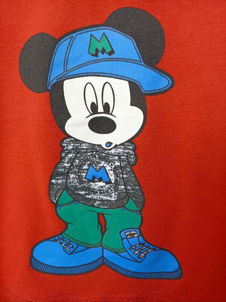 Unisex Mickey Mouse Desenli Bisiklet Yaka Sweatshirt (Sol Kolda Yazı Detaylı)