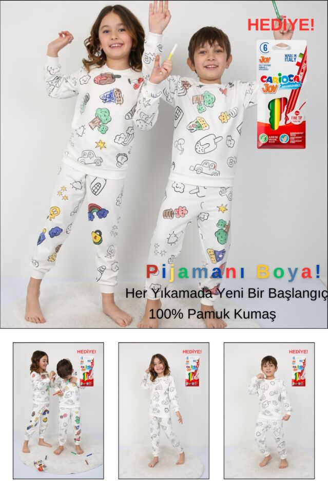 Boyama Kalemi Hediyeli BOYANABİLİR Çocuk Pijama Takımı