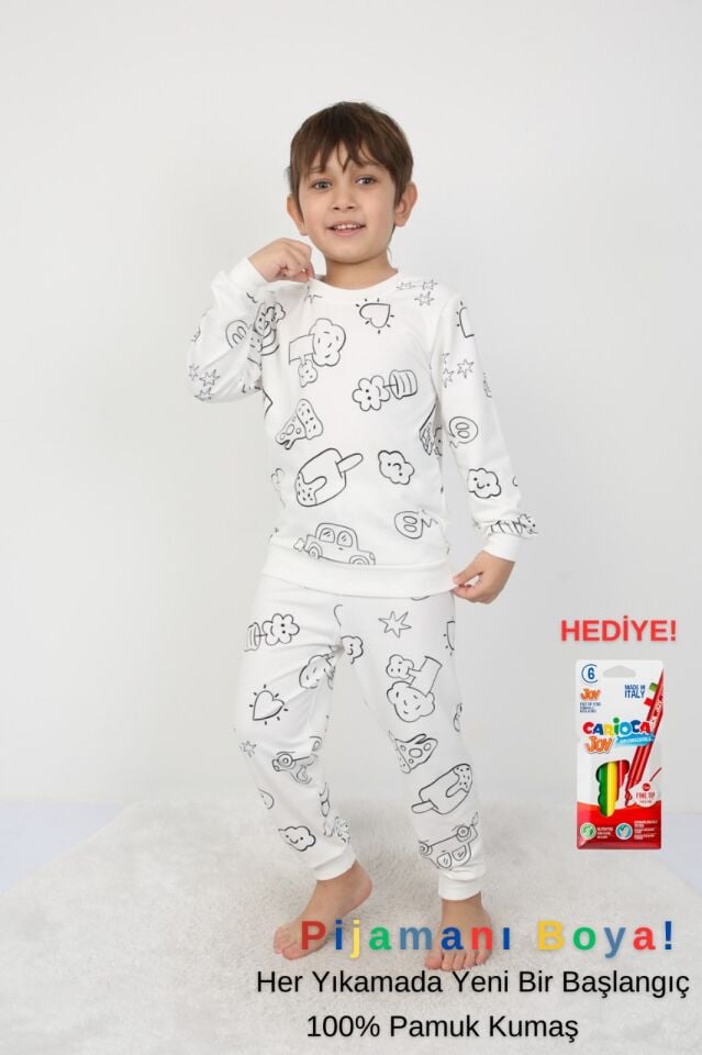Boyama Kalemi Hediyeli BOYANABİLİR Çocuk Pijama Takımı