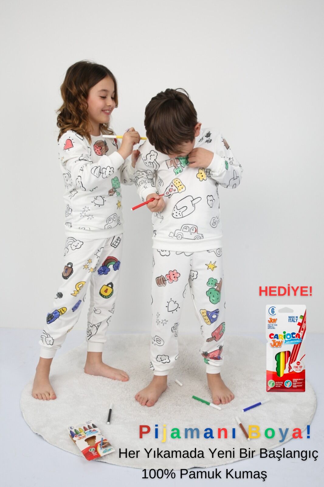 Boyama Kalemi Hediyeli BOYANABİLİR Çocuk Pijama Takımı