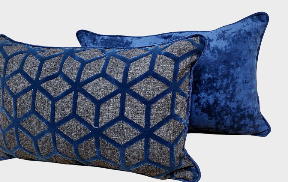30x50 Geometrik Desen Lacivert 2'li Dekoratif Kırlent Seti